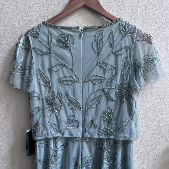 NWT Adrianna Papell Aqua Dust Short Sleeve Blouson Beaded Mixi Gown Women's 0 - Picture 8 of 12